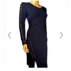 Carmen Marc dress ladies size L, navy blue corset style knee length lon…